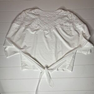 Crochet‎ Embroidery Lace Blouses Women Lace Stitching Tie Waist White Shirt M